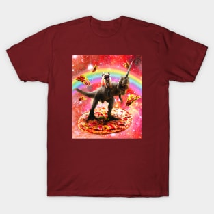 Pug Riding Unicorn Dinosaur on Pizza T-Shirt